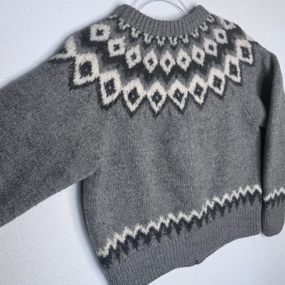 Vintage 1990s L.L.Bean Gray Fair Isle Nordic 100% Wool Zip Cardigan Sweater M - Picture 13 of 15